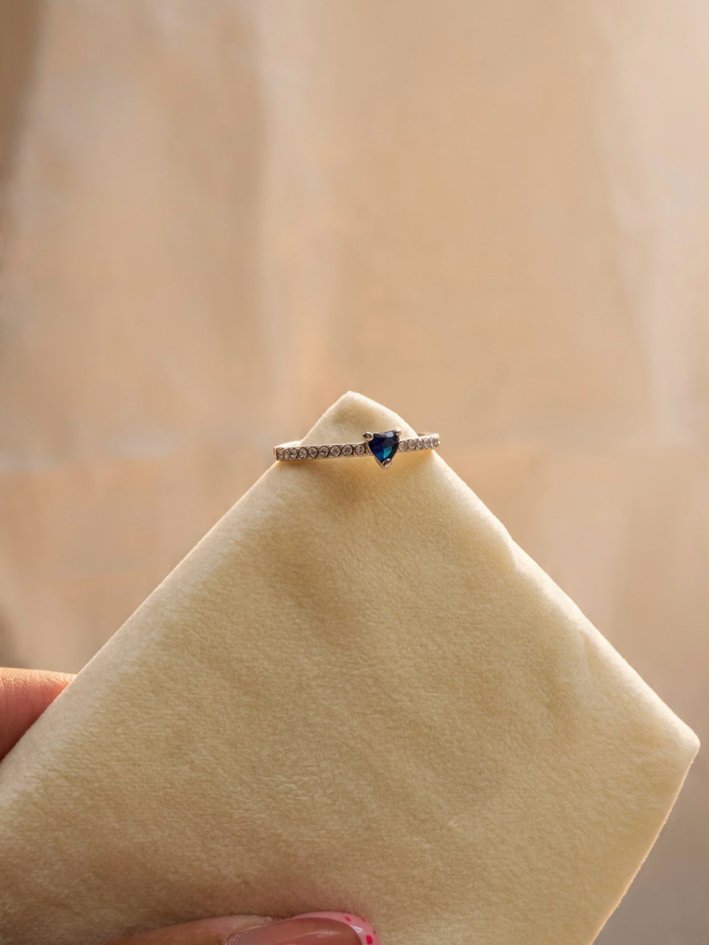 Blue Heart Gemstone Pavé Band Ring